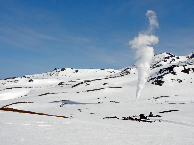 the mutnovsky volcano, winter, well, nature, blue, mountain, geology, clear day, volcano, sky, non-urban scene, landscape, beauty in nature, snowcapped mountain