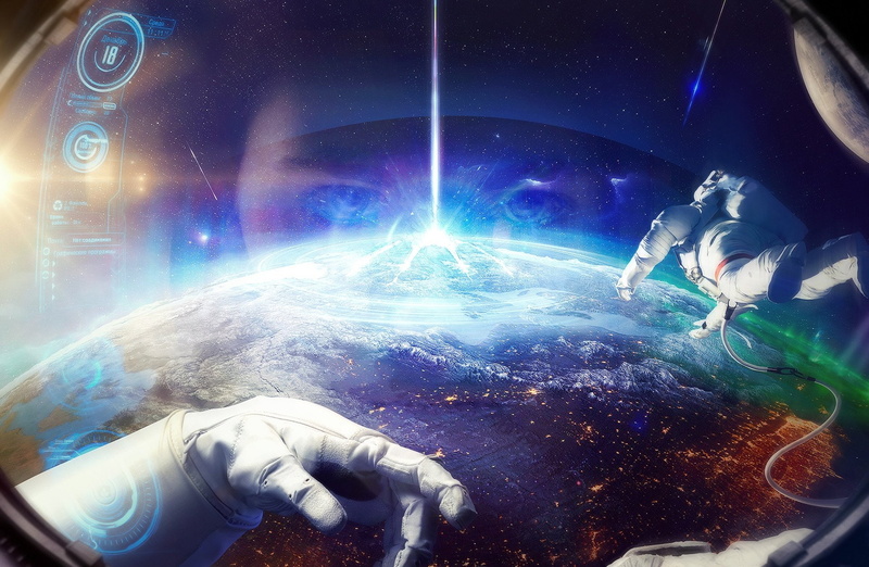 cosmonaut, artwork, space, art, astronaut, hands, earth, 1080P, planet, fantasy
