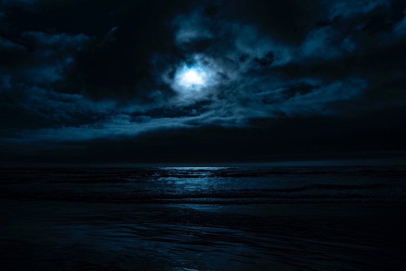 dark, tranquility, scenics - nature, moonlight, no people, beach, cloud - sky, nature, night, land, water, sea, horizon over water, black, tranquil scene