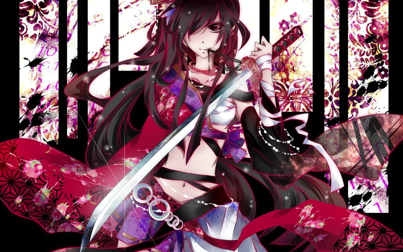 hd, anime, Katana, art, weapons, girls, Dress, hot, 1080P, x