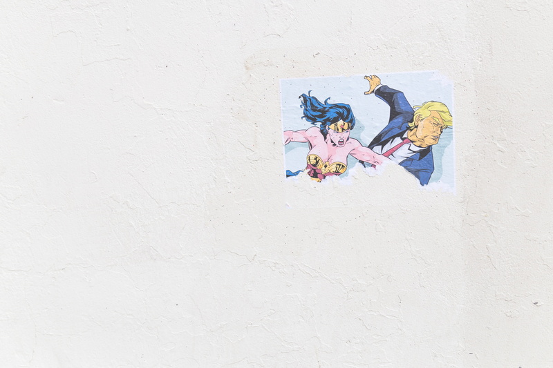 poster, creativity, white, 4K, wall, wonderwoman, architecture, no people, copy space, white color, trump, human representation, built structure, outdoors