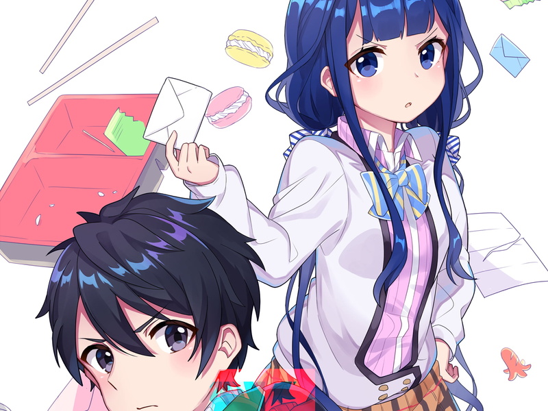 two people, male, young women, three quarter length, Masamune Makabe, characters, hairstyle, 1080P, Adagaki Aki, indoors, communication, anime, Masamune-kun no Revenge