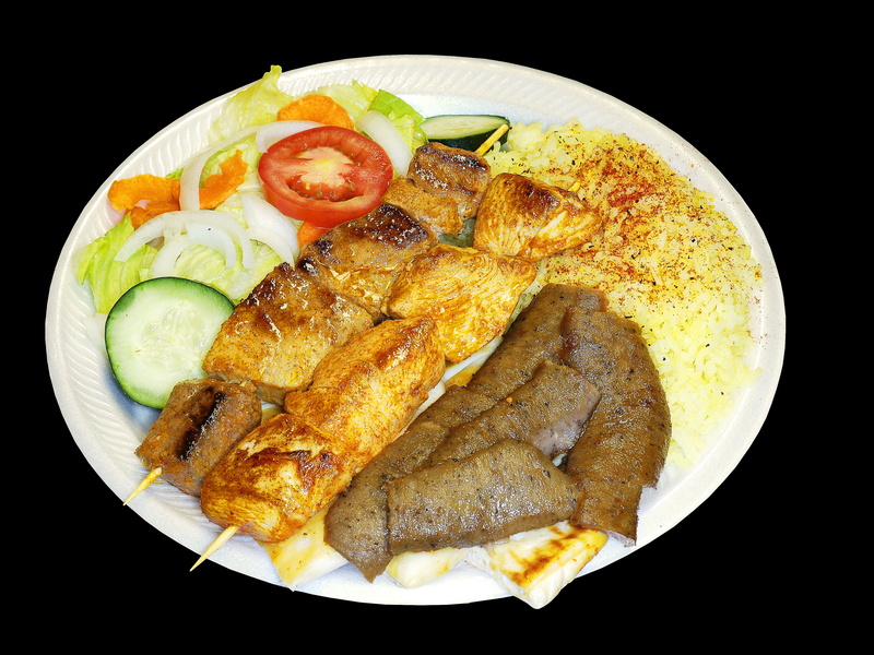 lunch, freshness, serving size, gyro, indoors, vegetable, dinner, high angle view, studio shot, directly above, ready-to-eat, black background, grilled