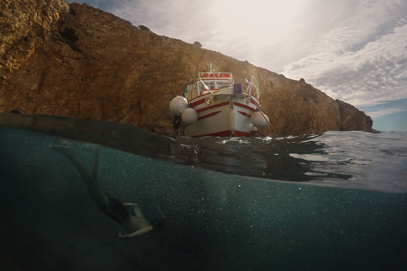 outdoors, white, one person, body, undersea, passenger craft, 4K, red, person, day, mode of transportation, land, nature, nautical vessel, rock - object