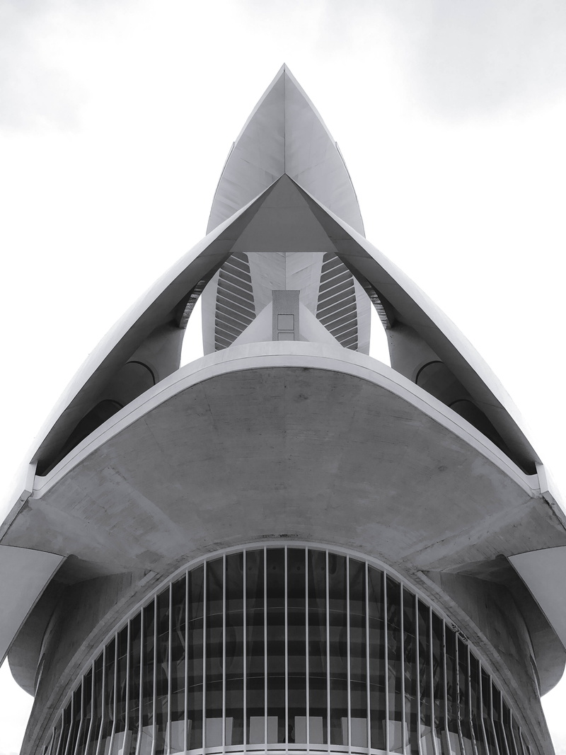 no people, 4K, facade, arch, shape, pattern, outdoors, building exterior, nature, sky, city, spain, the past, modern, palau de les arts reina sofia, triangle shape