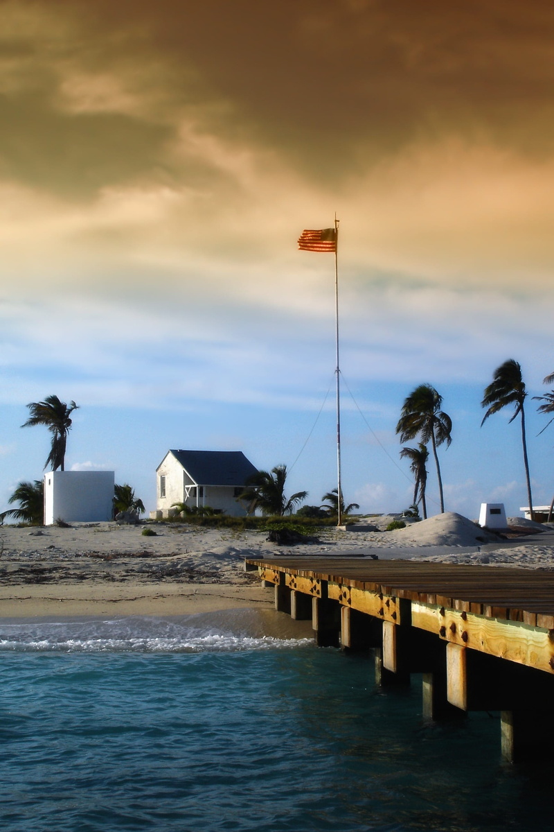 2K, building, Water, Dry Tortugas, outside, built structure, water, Pier, building exterior, ocean, palm trees, waterfront, cloud - sky, palms, sunset
