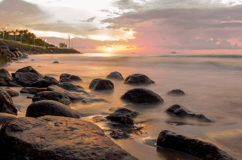 beauty in nature, rock - object, orange color, mexico, outdoors, cloud - sky, veracruz, water, tranquility, rock, idyllic, sky, no people, tranquil scene