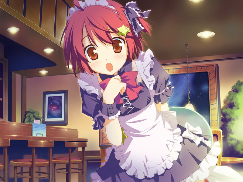 illuminated, waiter, surprise, 720P, girl, art and craft, decoration, indoors, human representation, black, minahoshi asuho, lighting equipment, maid