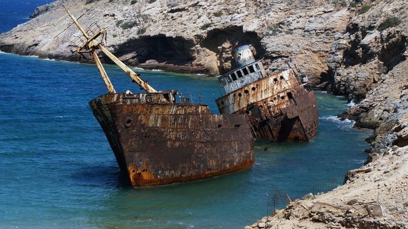 ship wreck, greek island, nautical vessel, outdoors, rocks, ship, transportation, sunken ship, damaged, land, amorgos, nature, holiday, sea, 4K, ruined