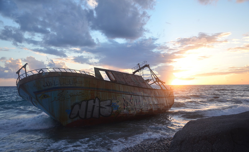 abandoned, daytime, scenics - nature, greece, outdoors, boat, beauty in nature, motion, sailing, horizon, rusty, 4K, sunset, nature, scenics, mode of transportation