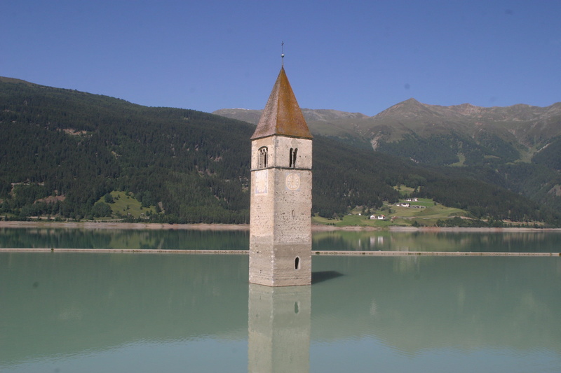 architecture, day, reflection, mountains, nature, travel, Val Venosta, lake, water, church, South Tyrol, travel destinations, belief, building exterior