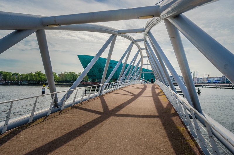 water, netherlands, museum, diminishing perspective, city, sunlight, bridge, outdoors, no people, day, architecture, connection, amserdam, 5K, long, built structure