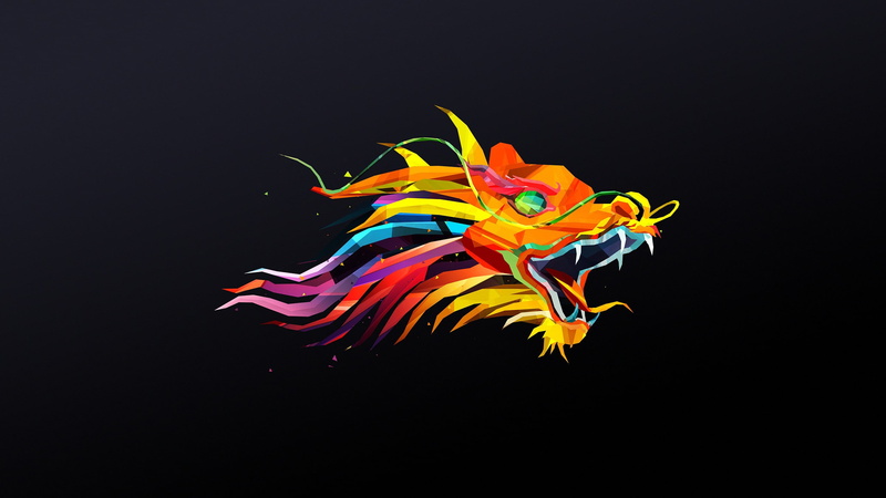 low poly, 2K, Justin Maller, colorful, digital art, animals, simple background, Facets, abstract, dragon