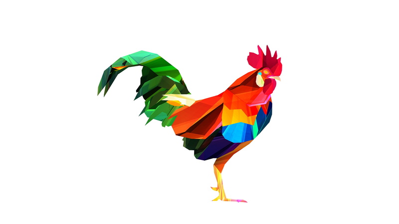 roosters, digital art, 2K, Facets, animals