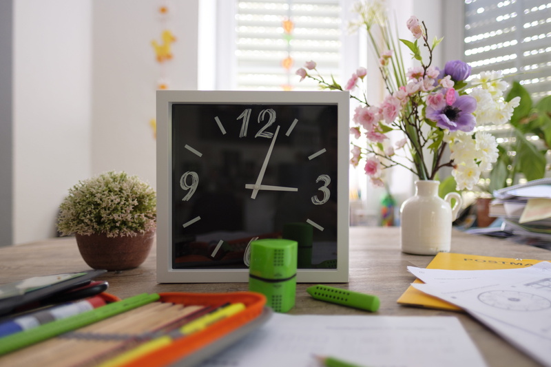 clock face, learn, close-up, time, freshness, plant, no people, school, communication, nature, indoors, flower, text, table, vase, 5K, publication, paper