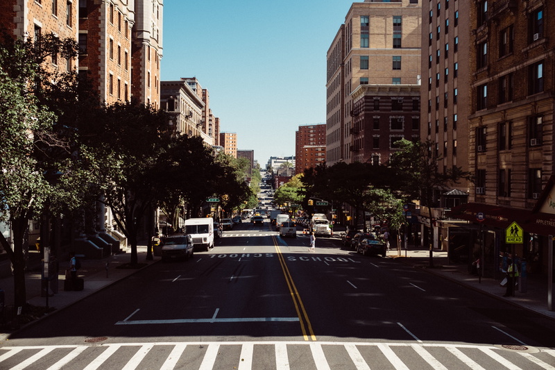 buildings, signage, van, school, road marking, street, men, sign, transportation, road, rise, the way forward, brown, built structure, summer, nature, surrounded