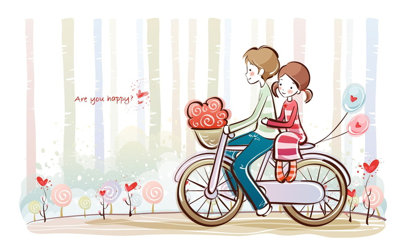valentines day illustration, nature, Holidays, riding, land vehicle, Couple, bicycle, celebrating valentines day, females, Cute, mode of transportation