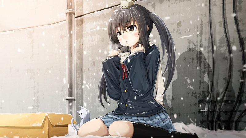 on, character, nakano, cartoon/comic, anime, 1080P, cat, k, azusa, hd, kitten, snow