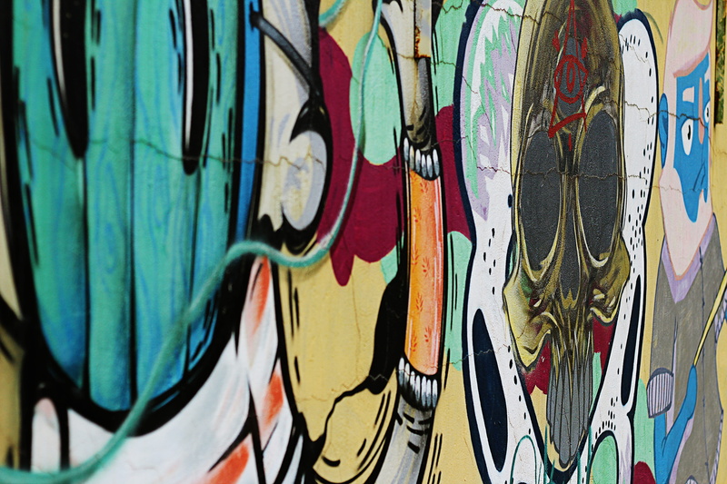 ornate, full frame, paint, wall, painting, creativity, skull, day, image, outdoors, architecture, background, art, street art, craft, mural, built structure