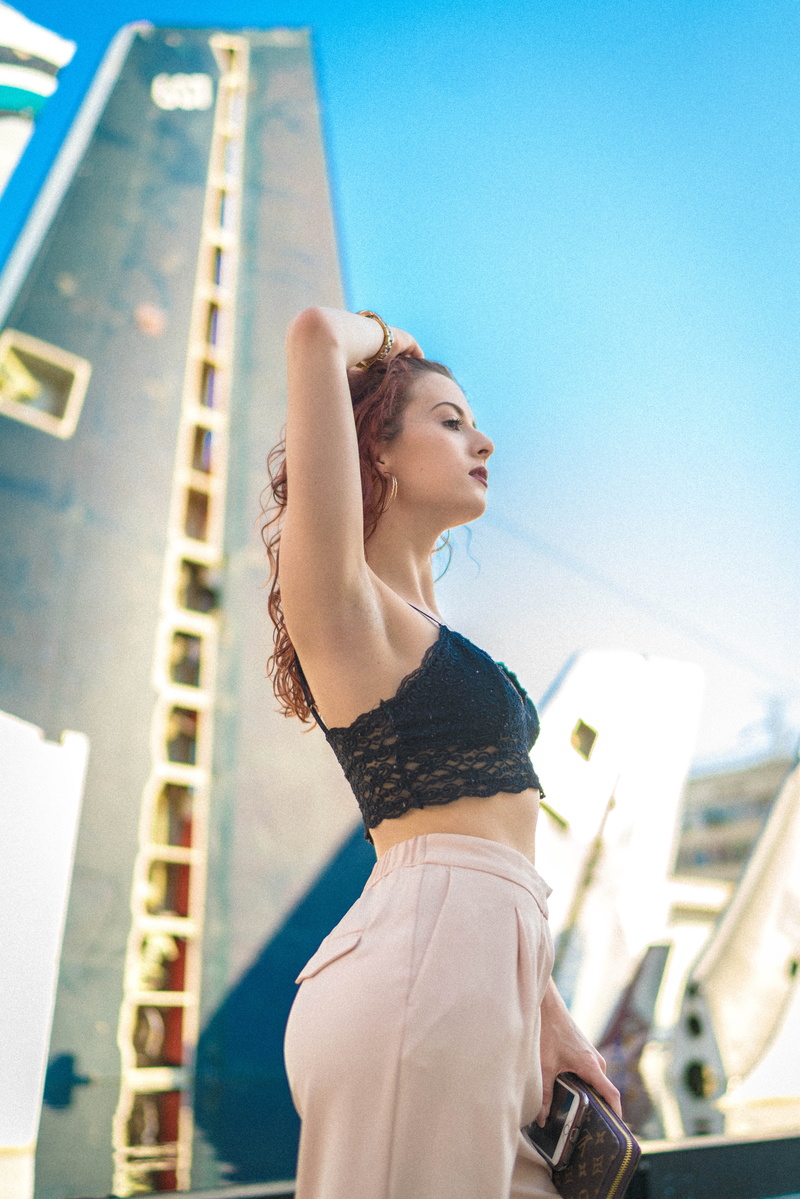 outdoors, one person, real people, young women, standing, women, low angle view, casual clothing, girls, 14thfactory, architecture, los angeles, the14thfactory