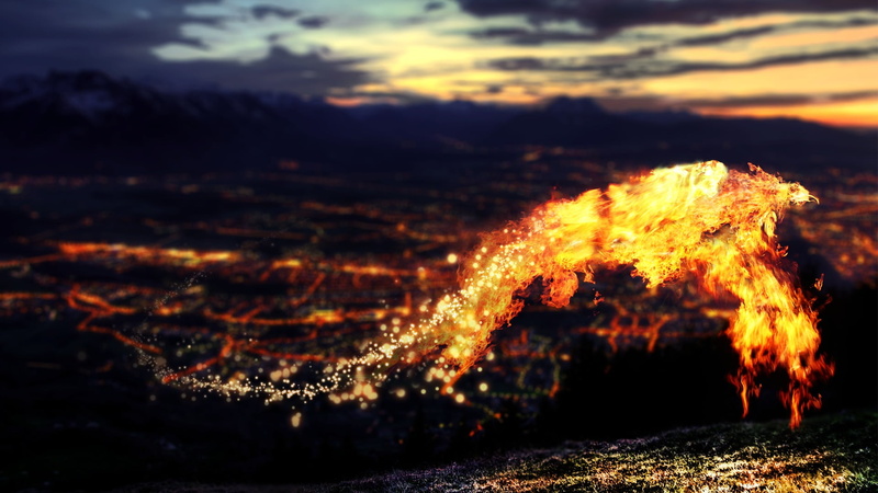 outdoors, cloud - sky, glowing, 1080P, phoenix, sky, motion, tree, flame, burning, scenics - nature, no people, environment, nature, fire - natural phenomenon