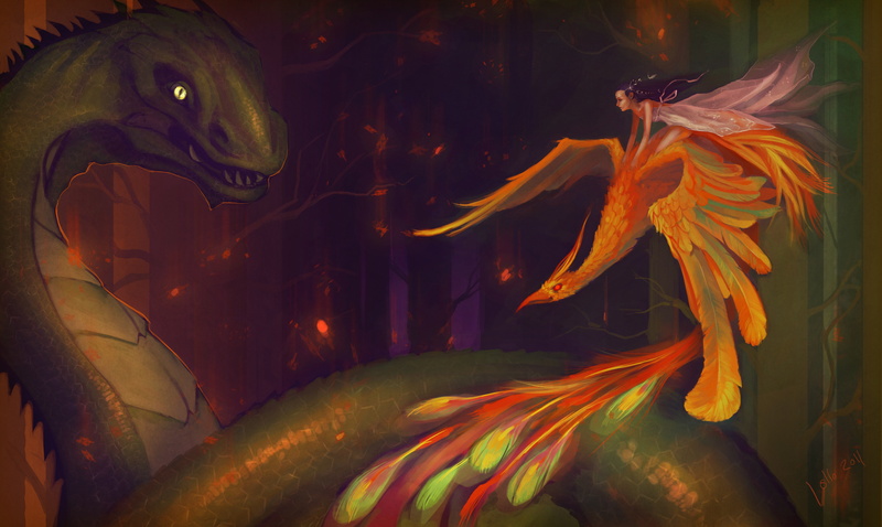 motion, Firebird, illustration, tail, pattern, luminosity, underwater, dress, no people, animal wildlife, marine, fire, flight, water, swimming, fiction