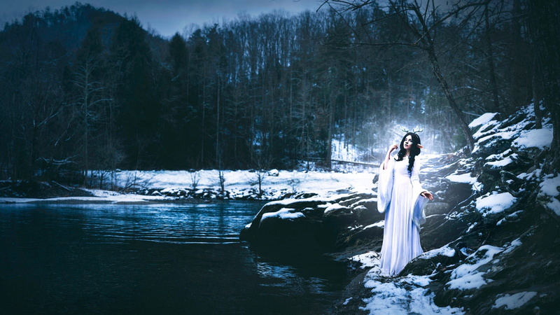 White, Dress, 1080P, Robinson, Stream, Girl, Creative, Shelby, Winter, Deer