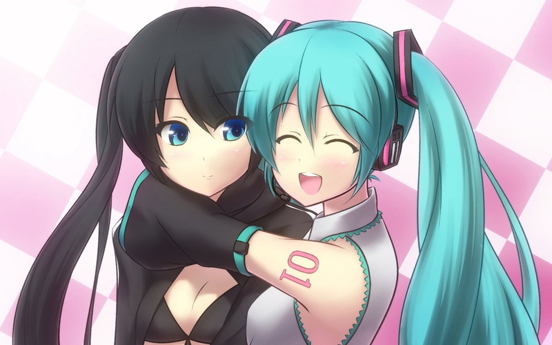 two, art and craft, teenage Girls, mannequin, sculpture, hatsune miku, cartoon, characters, multi colored, festival, day, joy, illustration, studio shot