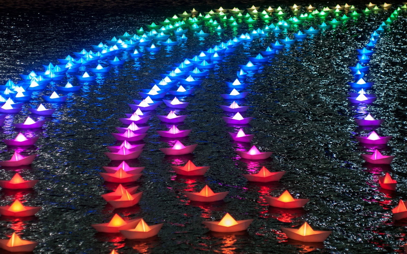 Colorful, Paper, Color, Rainbow, Boats, Night, 1080P