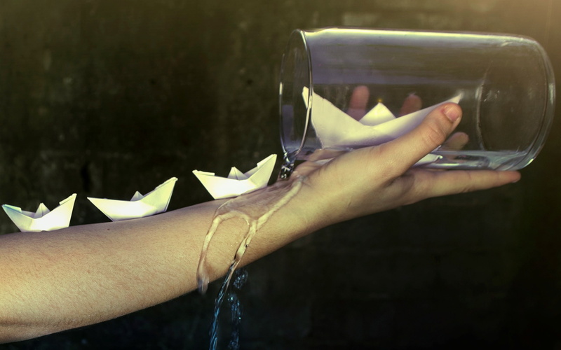 boat, paper, water, glasses, paper boat, 2K