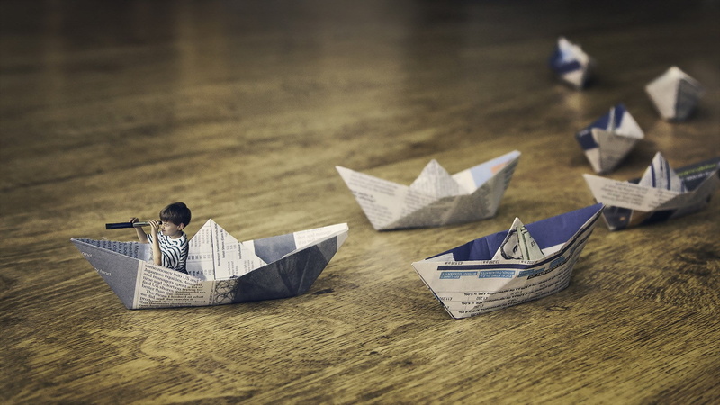 nautical vessel, toy, paper boat, group of objects, focus on foreground, creativity, origami, no people, water, wood - material, indoors, 1080P, table