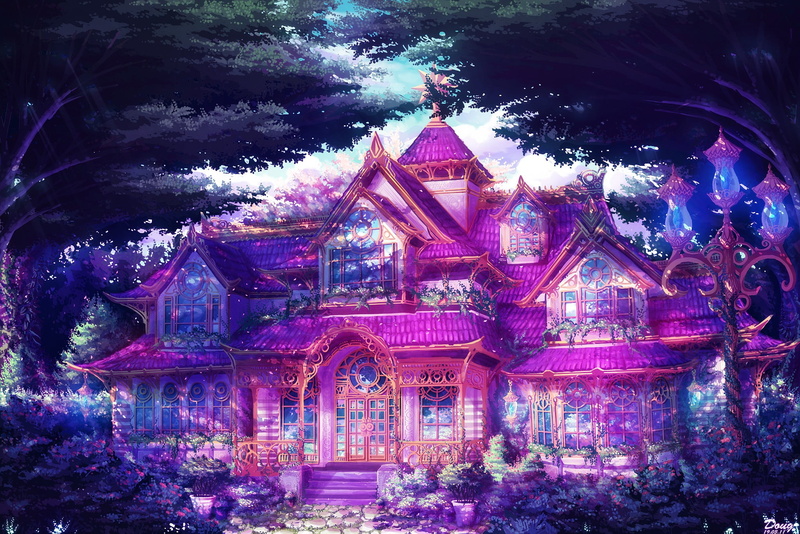 anime, christmas, pink, mansions, no people, plant, festival, decoration, tree, 1080P, christmas tree, illuminated, nature, outdoors, religion
