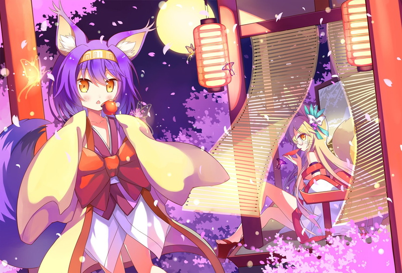 kimono, anime girls, No Game No Life, anime, 720P, fox girl, fox tail, Hatsuse Izuna, animal ears, hair ornament