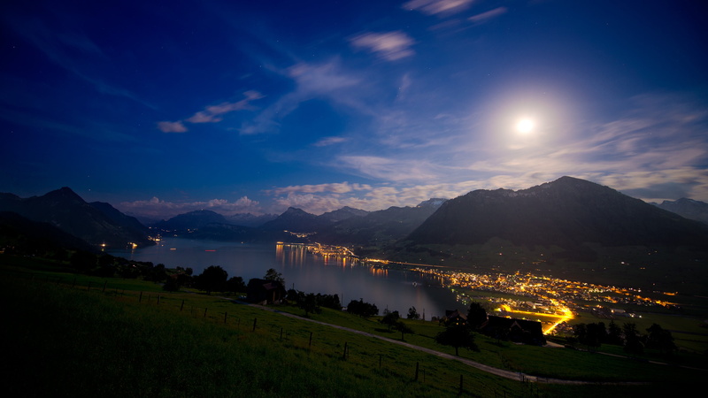 scenics - nature, tranquility, built structure, grass, no people, water, cloud - sky, building exterior, city, nature, moonlight, architecture, beauty in nature