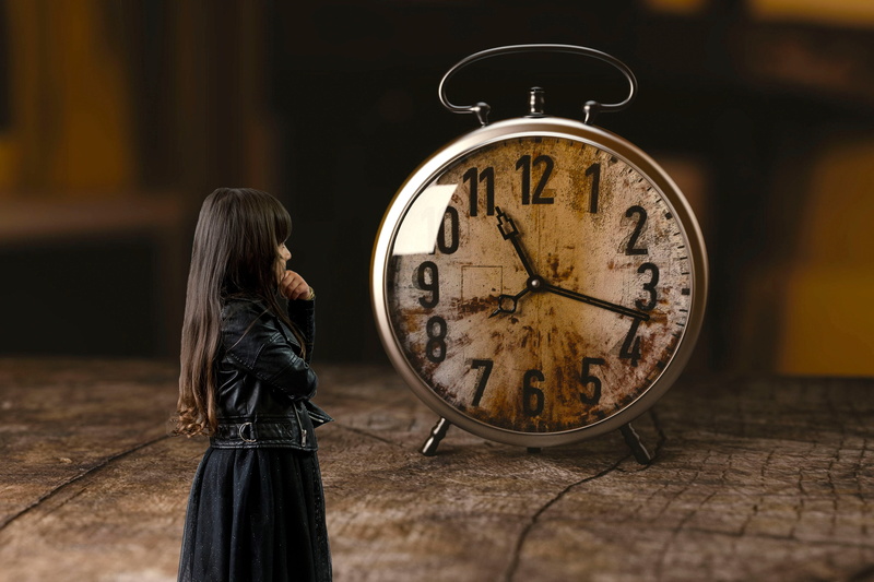rear view, emotional, hair, move, women, especially, waist up, girl, adult, brown hair, retro, waiting, human, pointer, young adult, alarm clock, one person