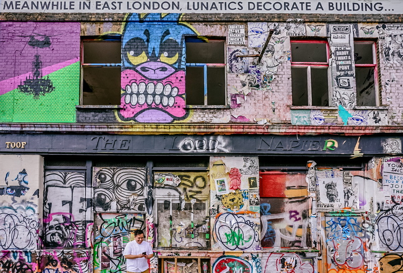 text, creativity, street art, urban art, background, no people, graffiti, london, mural, building, human representation, man, front, city, art, pattern