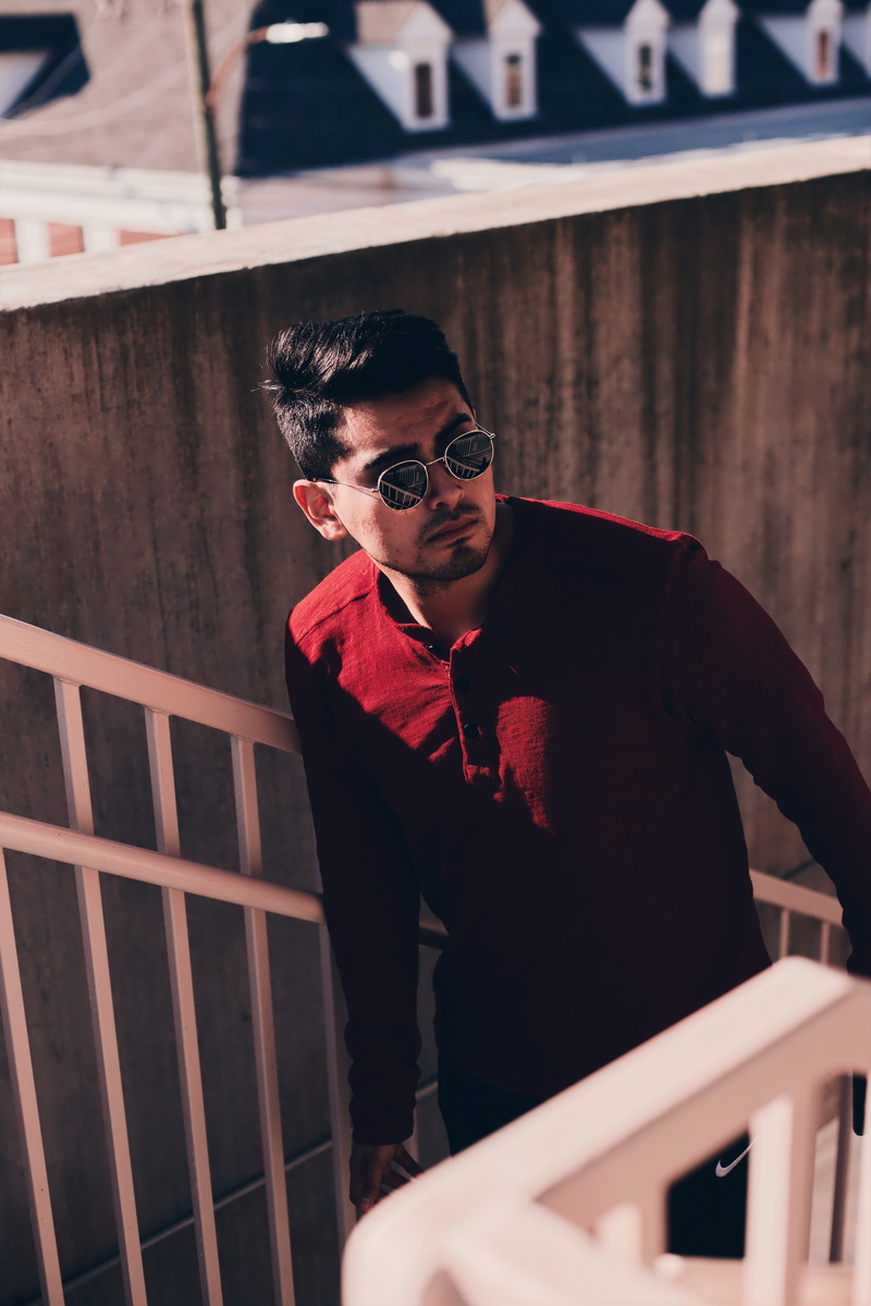 5K, glasses, clothing, accessories, young adult, porch, focus on foreground, finger, young men, stairs, coat, waist up, furniture, lifestyles, looking at camera