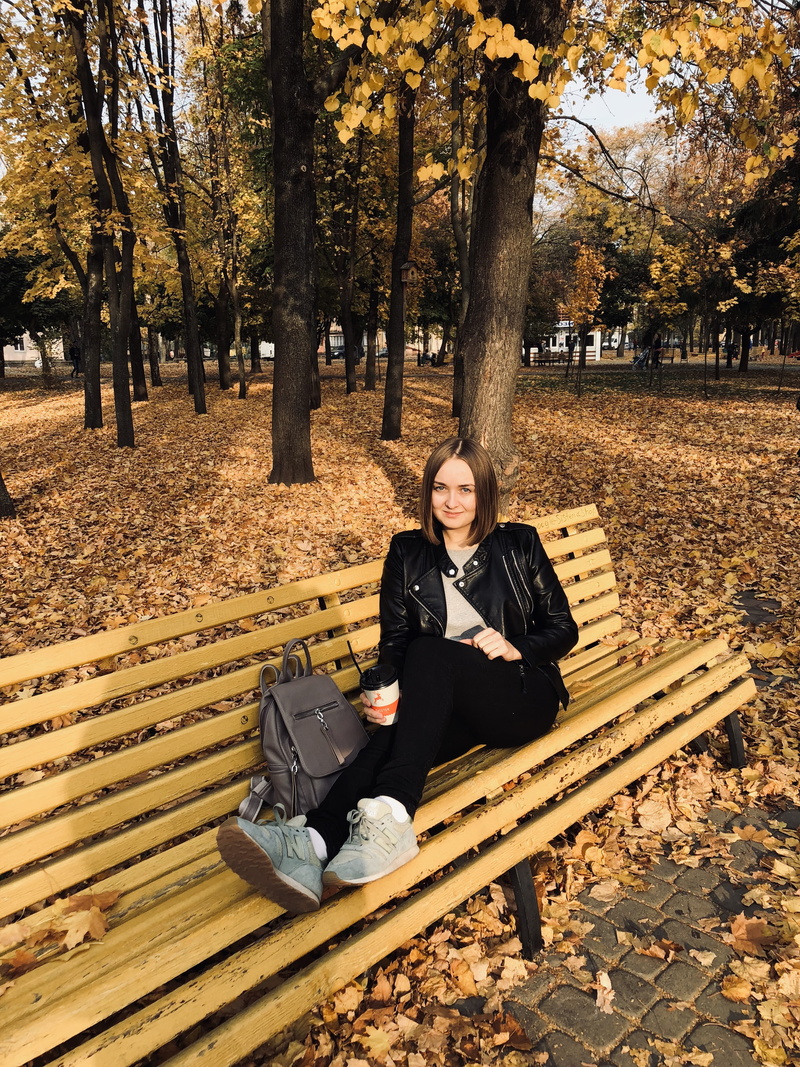 furniture, young adult, portrait, change, park, warm clothing, bench, shoe, looking at camera, one person, wood, human, footwear, person, tree trunk, real people