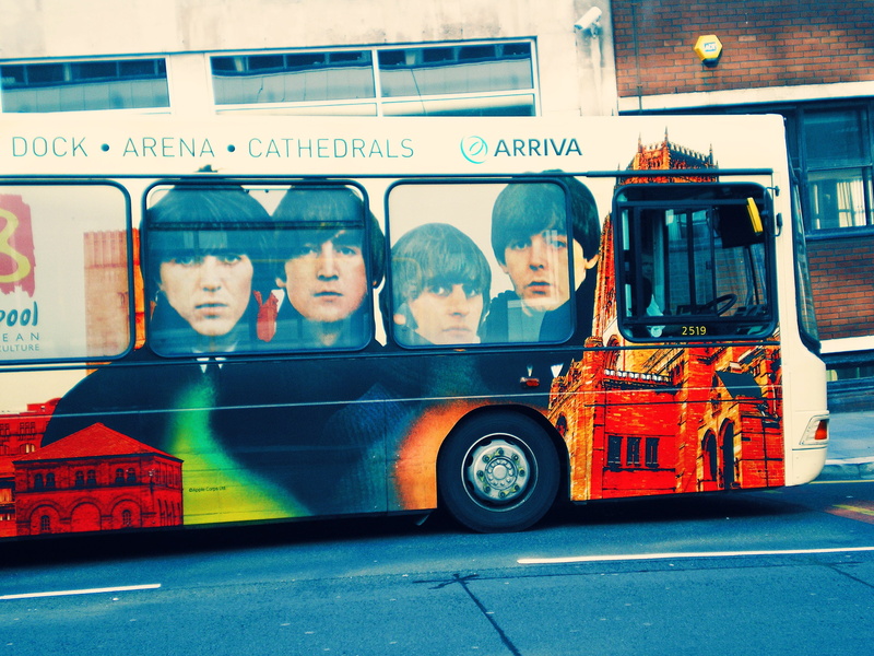 Liverpool, men, Transport, travel, public transportation, window, glass - material, incidental people, architecture, Beatles, group of people, 2K, Bus