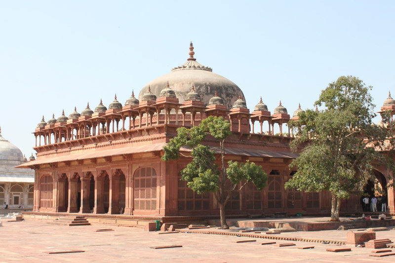 sky, dome, architectural column, architecture, india, spirituality, day, building exterior, tree, plant, building, religion, clear sky, the past, incidental people
