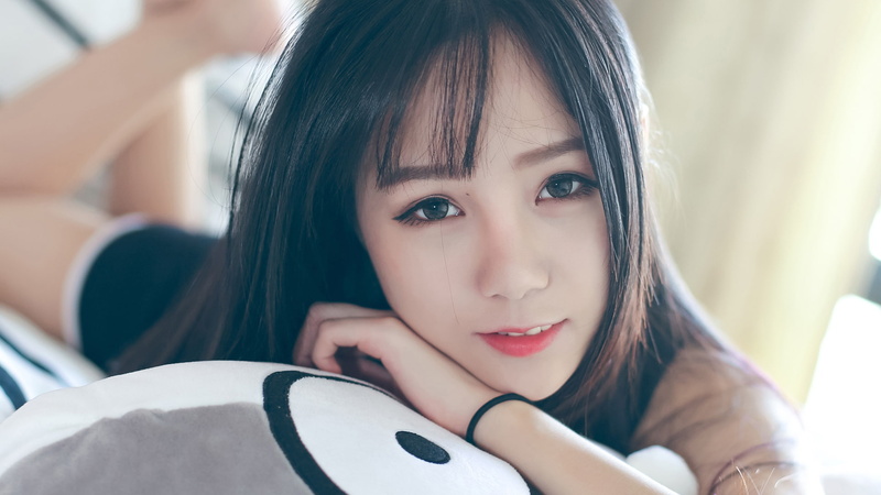 model, women, 1080P, bed, photography, looking at viewer, Asian, red lipstick