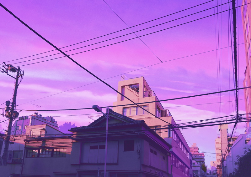 vaporwave, 4K, town