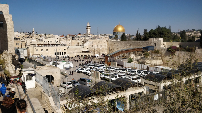 sky, high angle view, spirituality, tourism, place of worship, 4K, outdoors, wailing wall, building, built structure, belief, israel, day, panorama, history