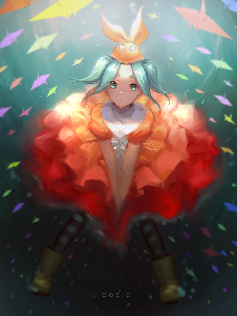Ononoki Yotsugi, Monogatari Series, orange dress, 1080P, anime girls, dress