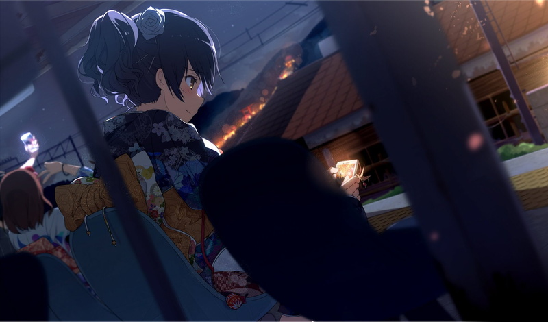 Night, Original, Ribbon, Girl, Kimono, Festival, 720P, Anime, bow (Clothing)