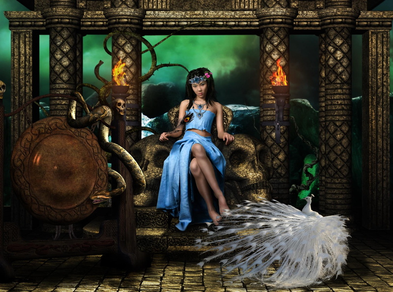 fantasy, room, 3d and abstract, maid, throne, 1080P, sitting