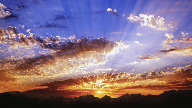 sunset, clouds, 3d and abstract, photography, sun, rays, 1080P, nature, beams