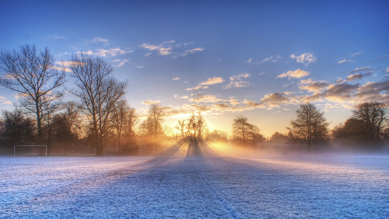 morning, sunset, road, sun, forest, season, summer, weather, snow, branch, gate, dusk, scenics - nature, winter, field, cold - Temperature, football, landscape