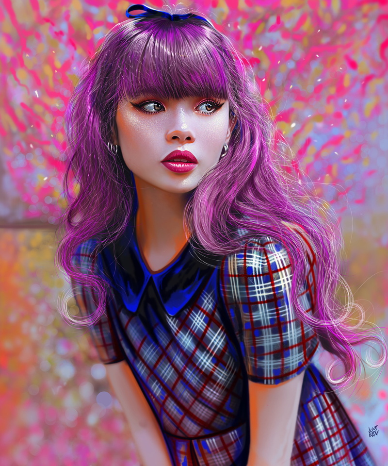 juicy lips, young woman, long hair, ArtStation, artwork, portrait display, fan art, digital art, wavy hair, women, digital painting, portrait, looking at the side