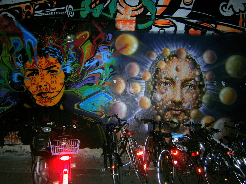 appeal, retail, bicycles, colorful, representation, multi colored, decoration, color, land vehicle, spray, night photograph, art, choice, facade, paint